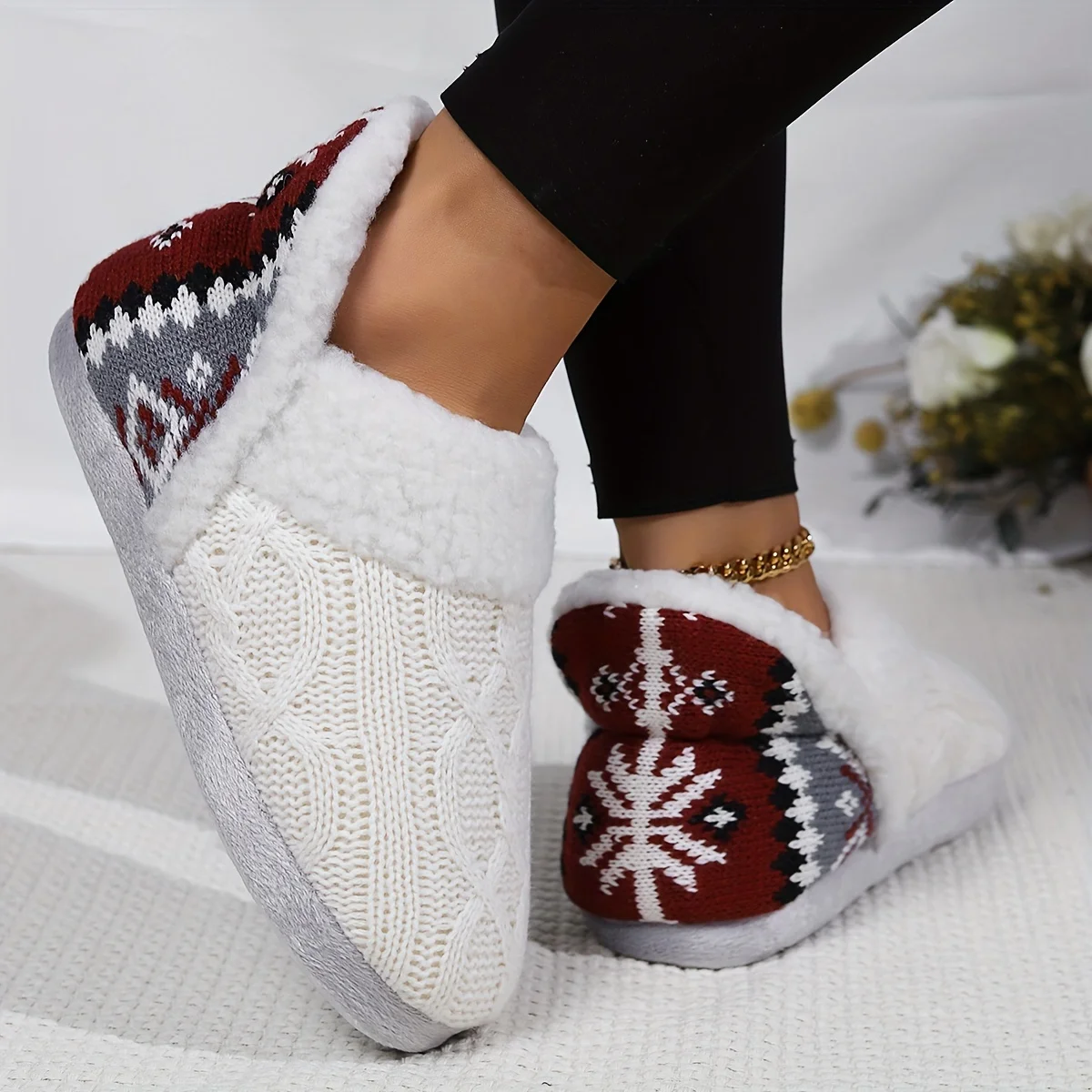 Pantoufle Bottes Doublure En Peluche Thermique Semelle Souple – Image 7