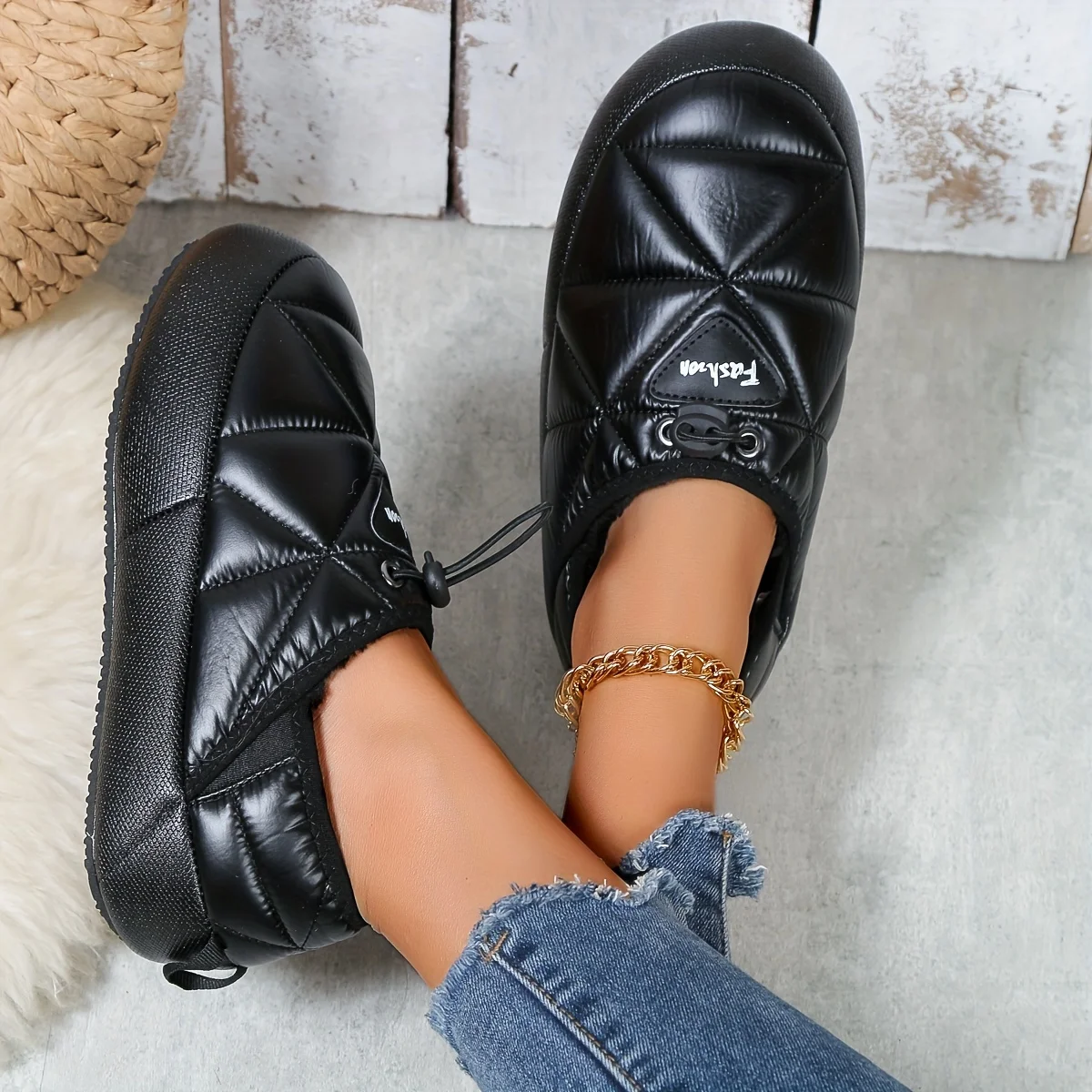 Pantoufle Lettre Patché Détail Matelassé Mode Slip-on – Image 5