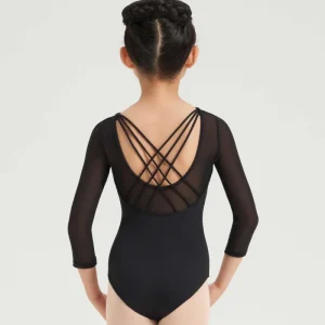 M121C BLOCH Justaucorps enfant à manches 3/4 en mesh fines bretelles croisées do