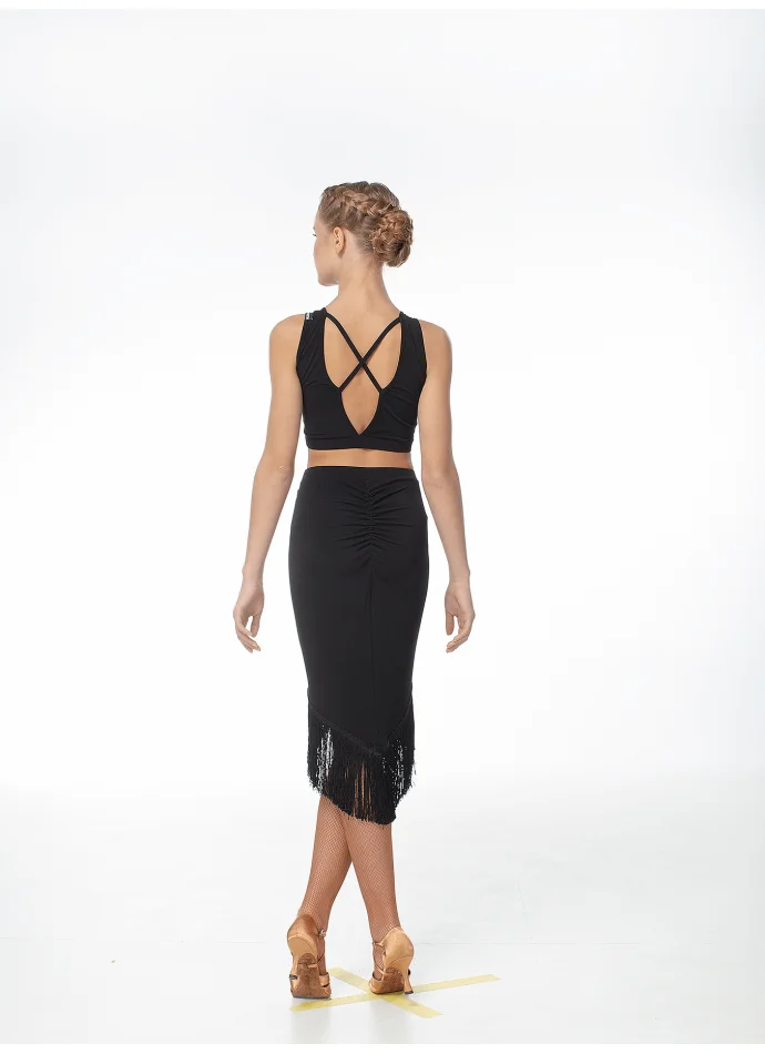 DANCE ME-UL723-14-Jupe danse latine à franges en pointe dos femme – Image 3