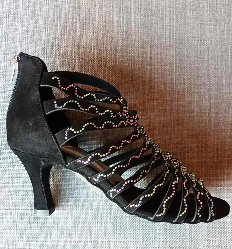 L11-LIDMAG Bottines de bachata kizomba noir à lanières à strass 7 cm – Image 3