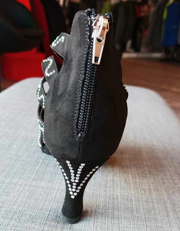 L11-LIDMAG Bottines de bachata kizomba noir à lanières à strass 7 cm – Image 4