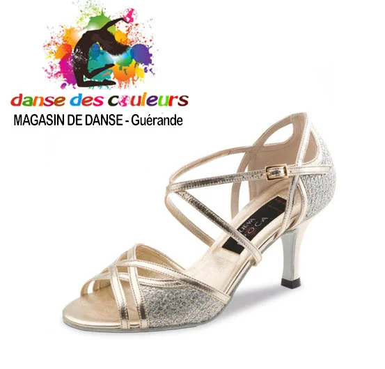 Chaussure danse Latine argenté brillant platine talon slim 6 cm ROSE – NUEVA EPO – Image 2