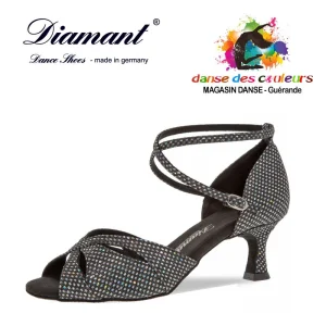 141-077 DIAMANT-Chaussure latine à strass hologramme lanières croisées talon 5cm