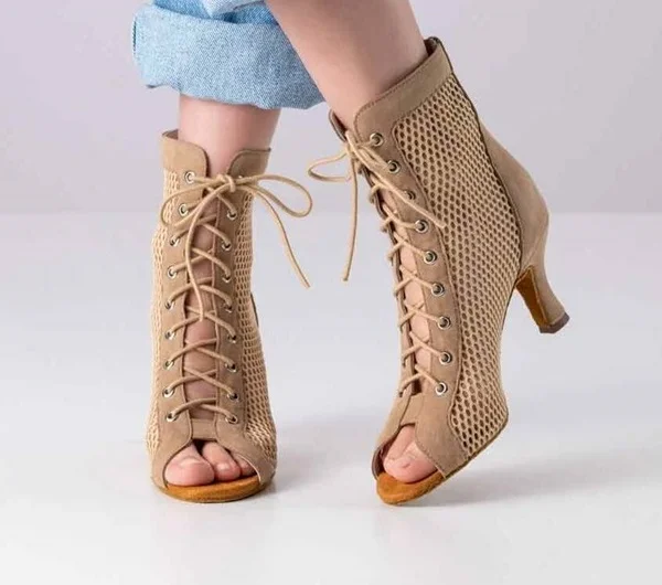 Mélisande-Bottine de bachata kizomba mesh beige talon 6 cm ANNA KERN – Image 4