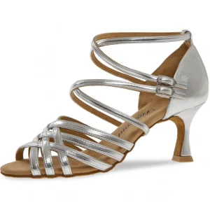 Chaussure latine argent à lanières doubles croisées talon 6.5 cm-DIAMANT