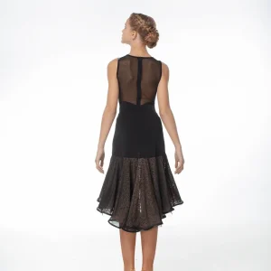 UL413-11 DANCEME-Jupe de danse latine femme guipure résille noir dentelle jaune