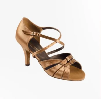 Chaussures latines tan satin brides réglables à l’avant DANCE ME 4205