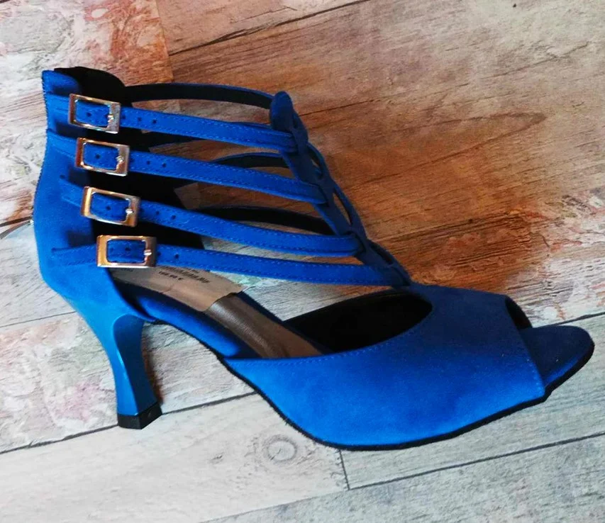 7/79 LIDMAG Chaussures bottines de kizomba nubuck bleu roi 7 cm