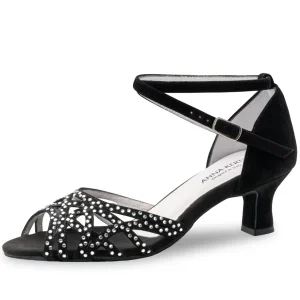 960-Clémence-Chaussure danse latine nubuck noir à strass- ANNA KERN