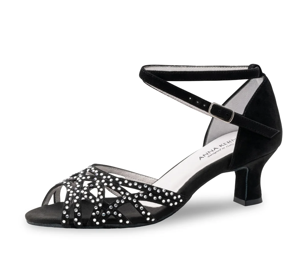 960-Clémence-Chaussure danse latine nubuck noir à strass- ANNA KERN
