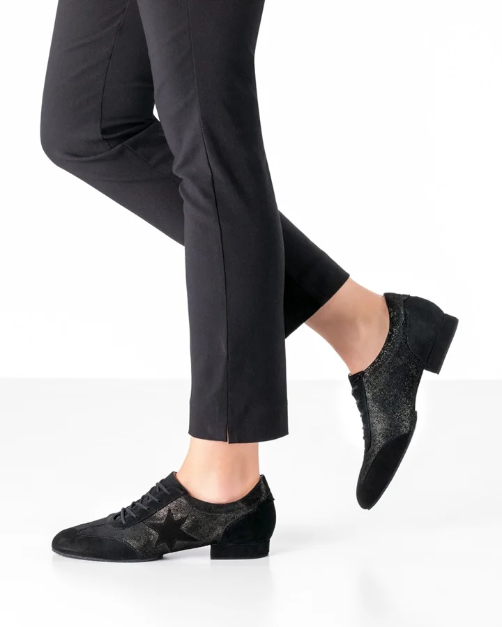 ARIANA chaussures toutes danses daim noir petit talon motif étoile WERNER KERN