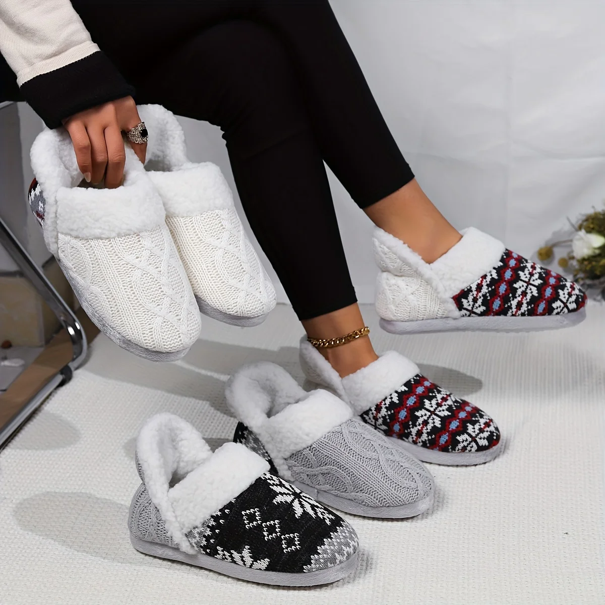 Pantoufle Bottes Doublure En Peluche Thermique Semelle Souple – Image 9