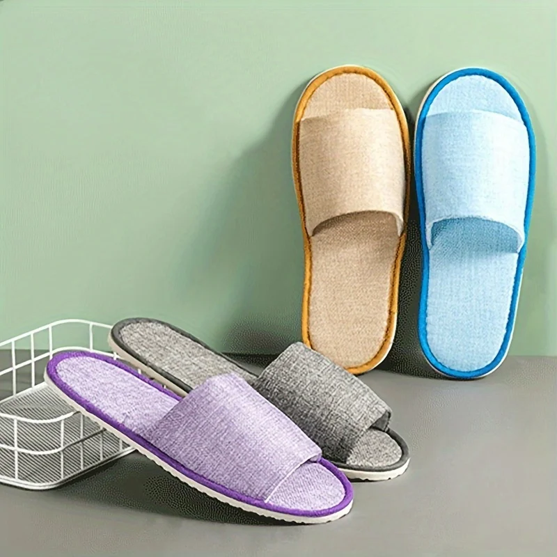 Pantoufles Diapositives D’hôtel Légères À Enfiler En Lin Et À Semelle Souple lot de 5 paires – Image 7