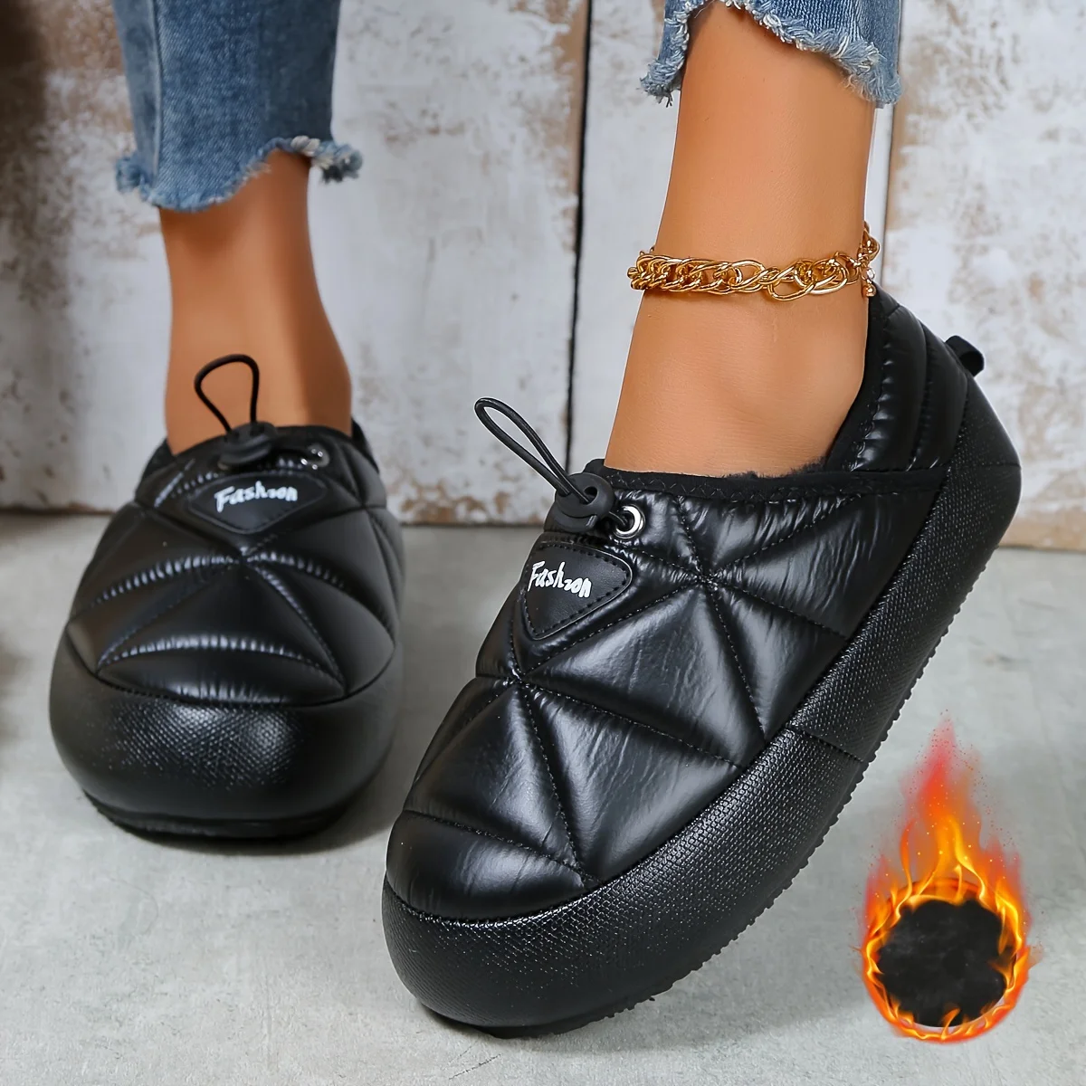 Pantoufle Lettre Patché Détail Matelassé Mode Slip-on – Image 7