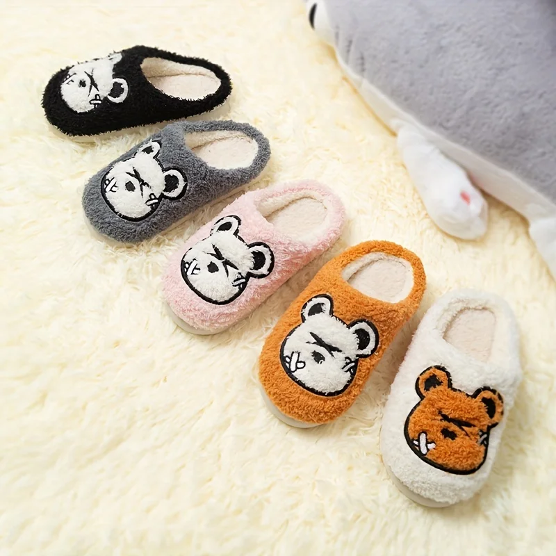 Pantoufle En Fourrure De Dessin Animé Mignon Antidérapantes À Fond Souple – Image 9