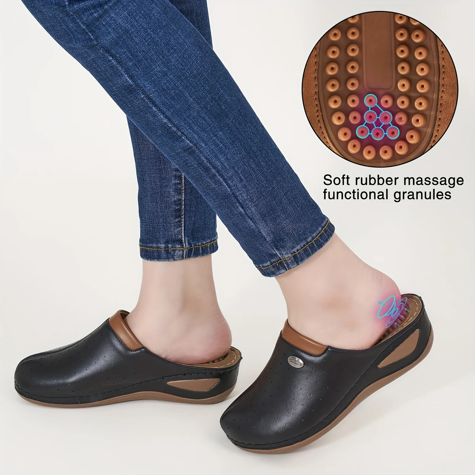 Pantoufle En Similicuir Avec Bout Rond Avec Massage Intégré – Image 8