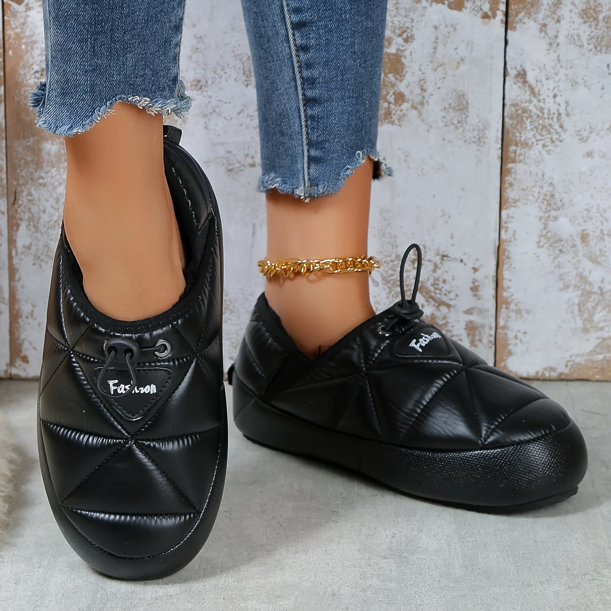 Pantoufle Lettre Patché Détail Matelassé Mode Slip-on – Image 9