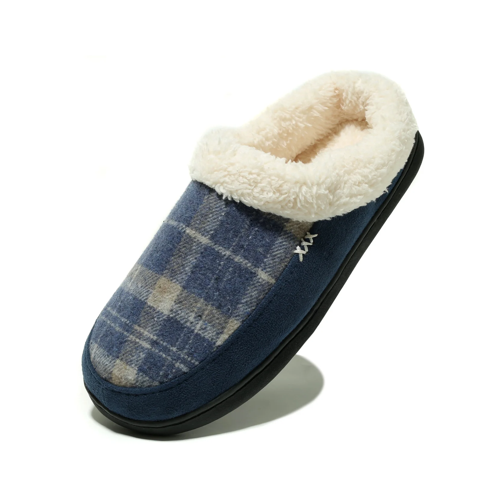 Pantoufles Chaudes Doublées De Peluche À Carreaux À Semelle Souple – Image 6