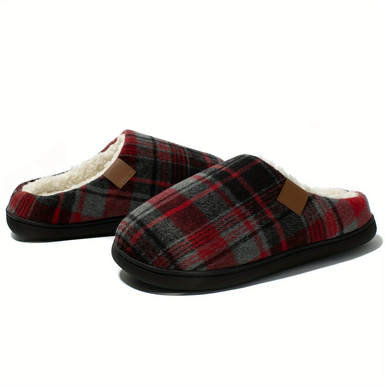 Pantoufles Chaudes Doublées De Peluche À Carreaux À Semelle Souple – Image 9