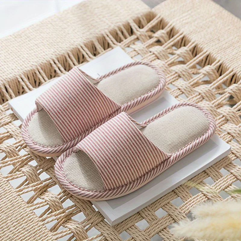 Pantoufle À Motif Rayé Simple Décontractées À Bout Ouvert – Image 5