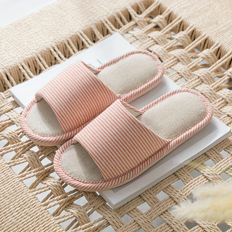 Pantoufle À Motif Rayé Simple Décontractées À Bout Ouvert – Image 4