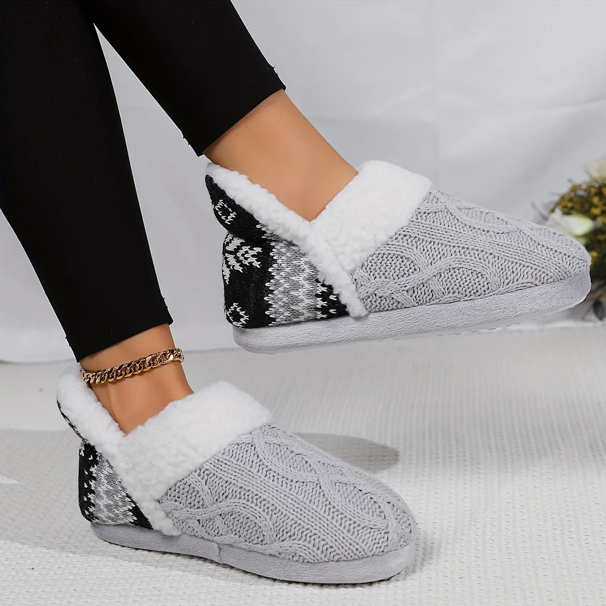 Pantoufle Bottes Doublure En Peluche Thermique Semelle Souple – Image 6