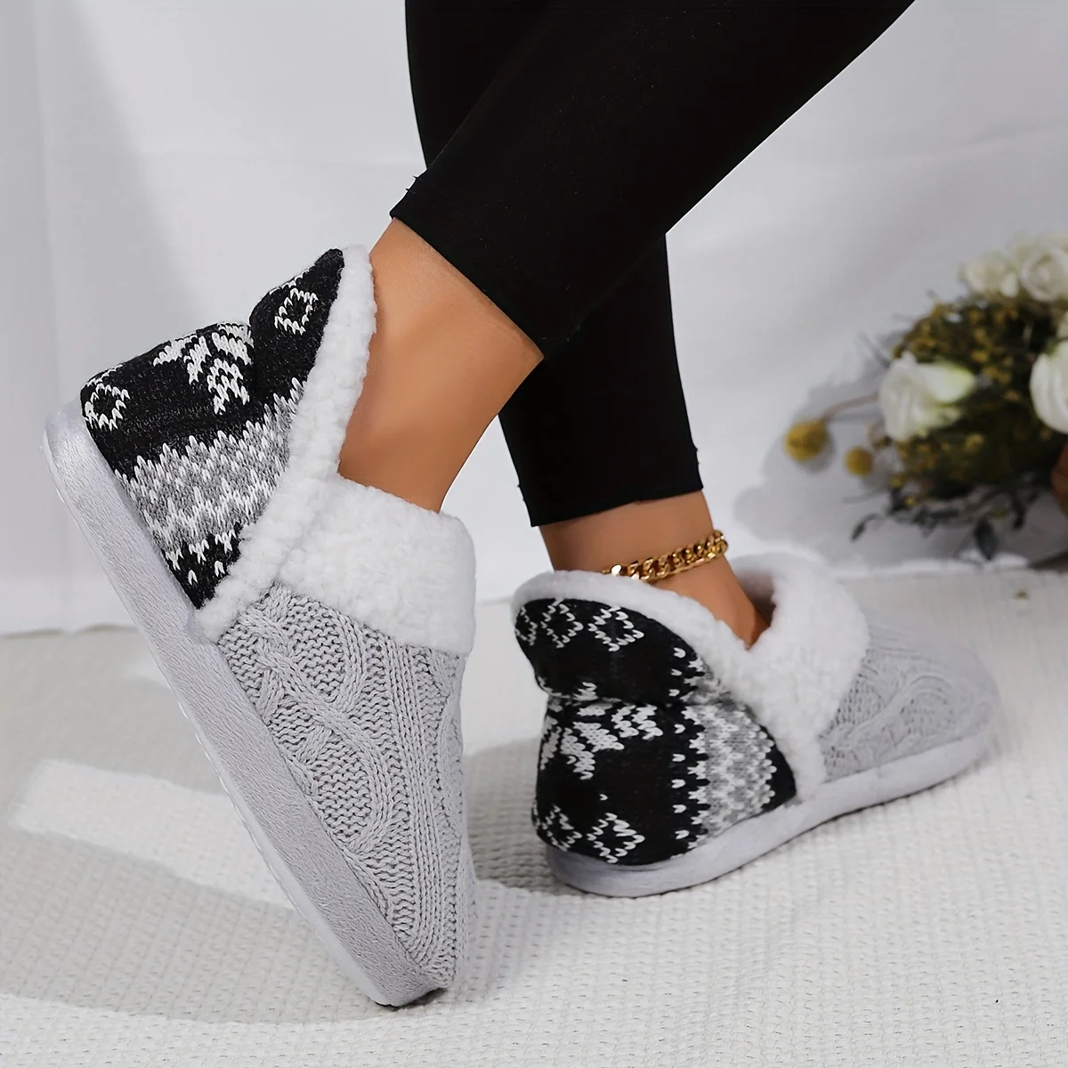 Pantoufle Bottes Doublure En Peluche Thermique Semelle Souple – Image 2