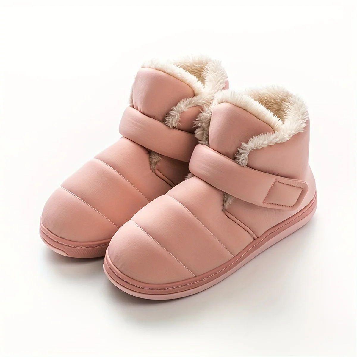 Pantoufle Bottines De Couleur Unie Légères Et Respirantes Doublées De Peluche, Douces Et Chaudes – Image 3