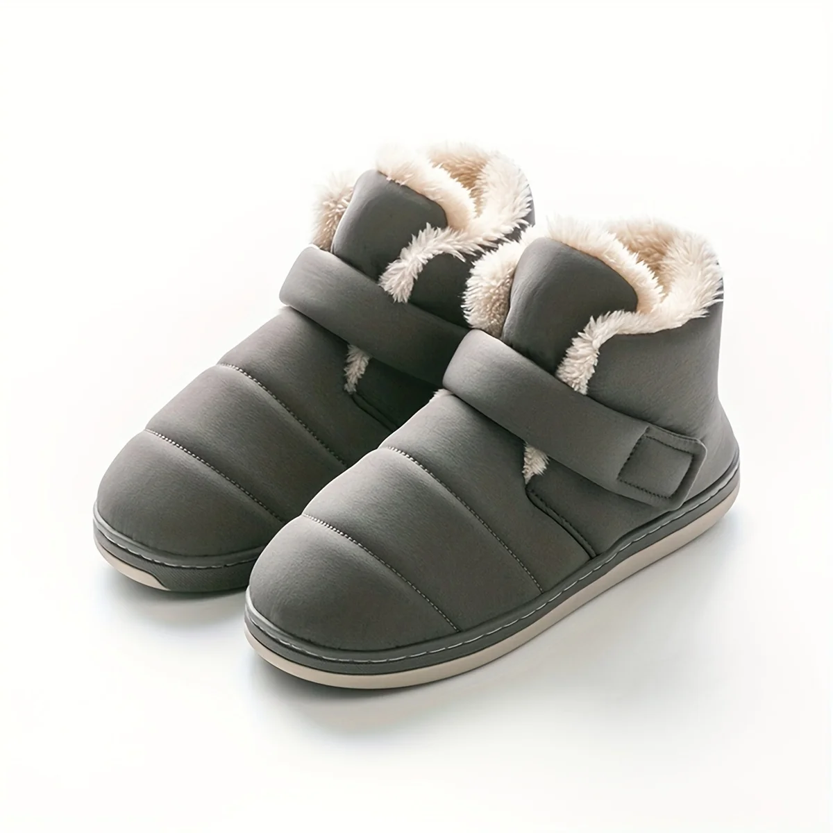 Pantoufle Bottines De Couleur Unie Légères Et Respirantes Doublées De Peluche, Douces Et Chaudes – Image 2