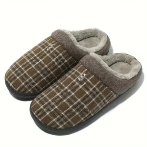 Pantoufle Confortables À Carreaux Respirantes Et Antidérapantes Avec Doublure En Peluche