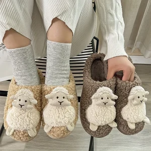 Pantoufle En Peluche Mignons D’agneau Confortables À Semelle Souple