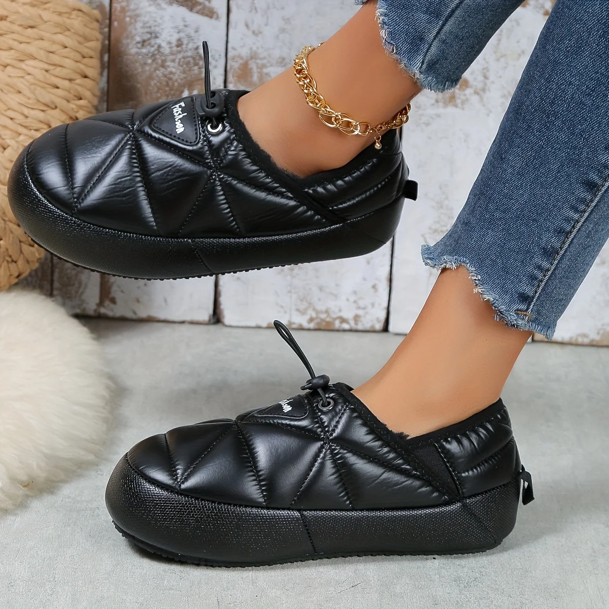 Pantoufle Lettre Patché Détail Matelassé Mode Slip-on – Image 3