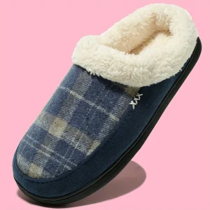 Pantoufles Chaudes À Motif Écossais À Bout Fermé À Plateforme À Semelle Souple