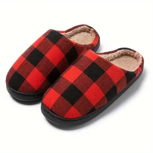 Pantoufles Chaudes À Motif Écossais En Peluche À Bout Fermé
