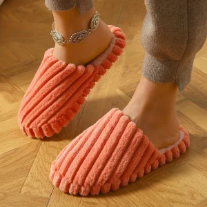 Pantoufles Chaudes De Couleur Unie, Décontractées Doublées En Peluche