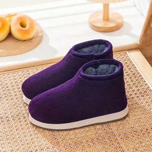 Pantoufles Chaudes De Couleur Unie Doublées En Peluche À Semelle Souple