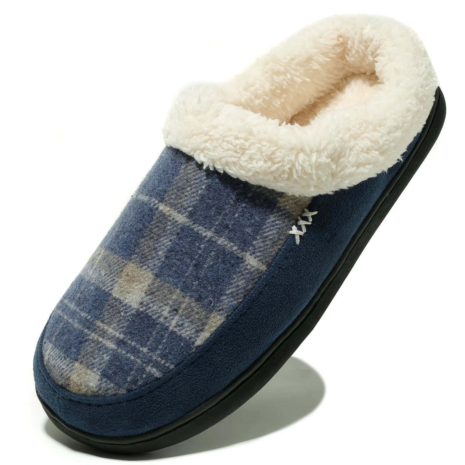 Pantoufles Chaudes Doublées De Peluche À Carreaux À Semelle Souple – Image 4