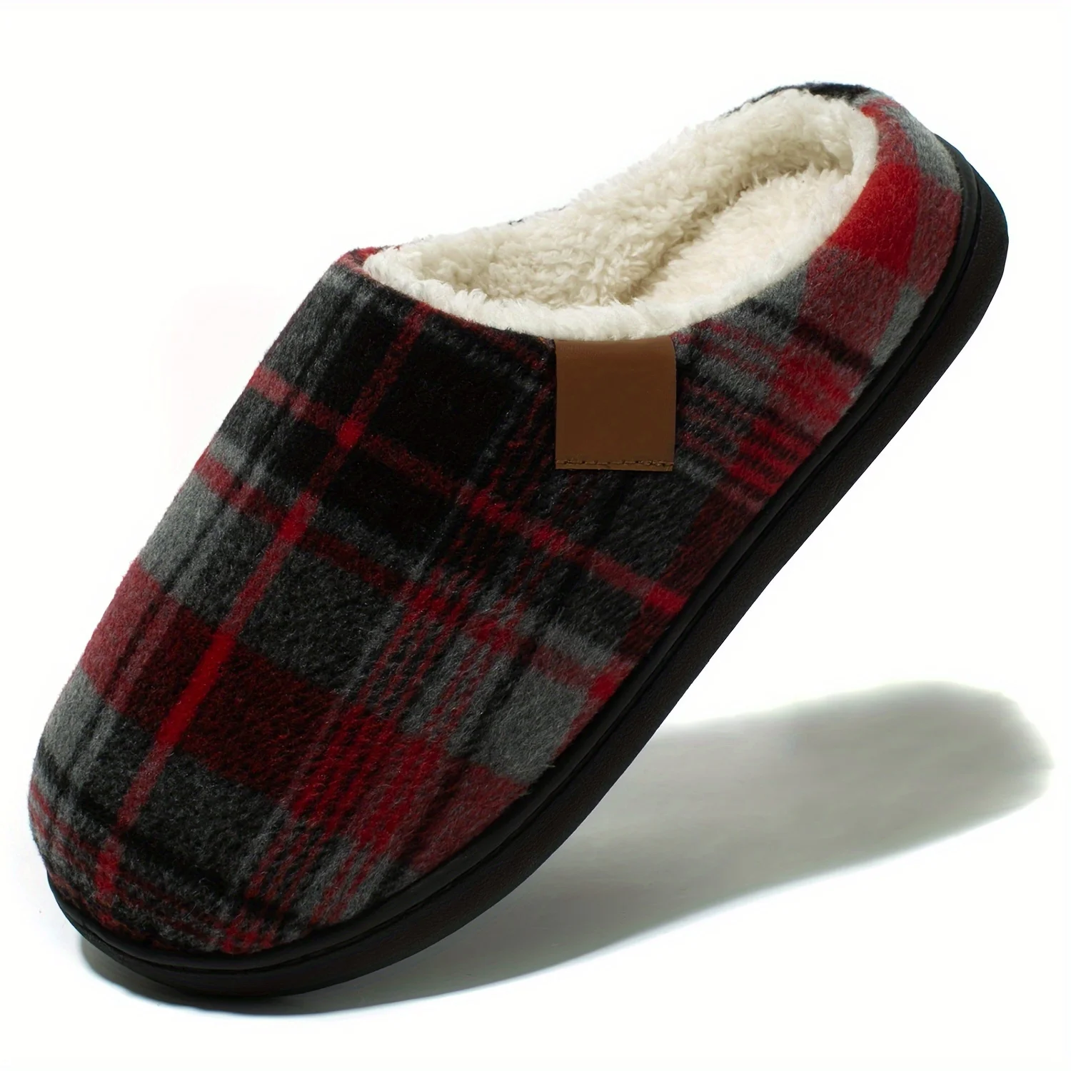Pantoufles Chaudes Doublées De Peluche À Carreaux À Semelle Souple – Image 3