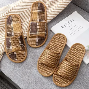 Pantoufles en lin tissé tapis de bambou